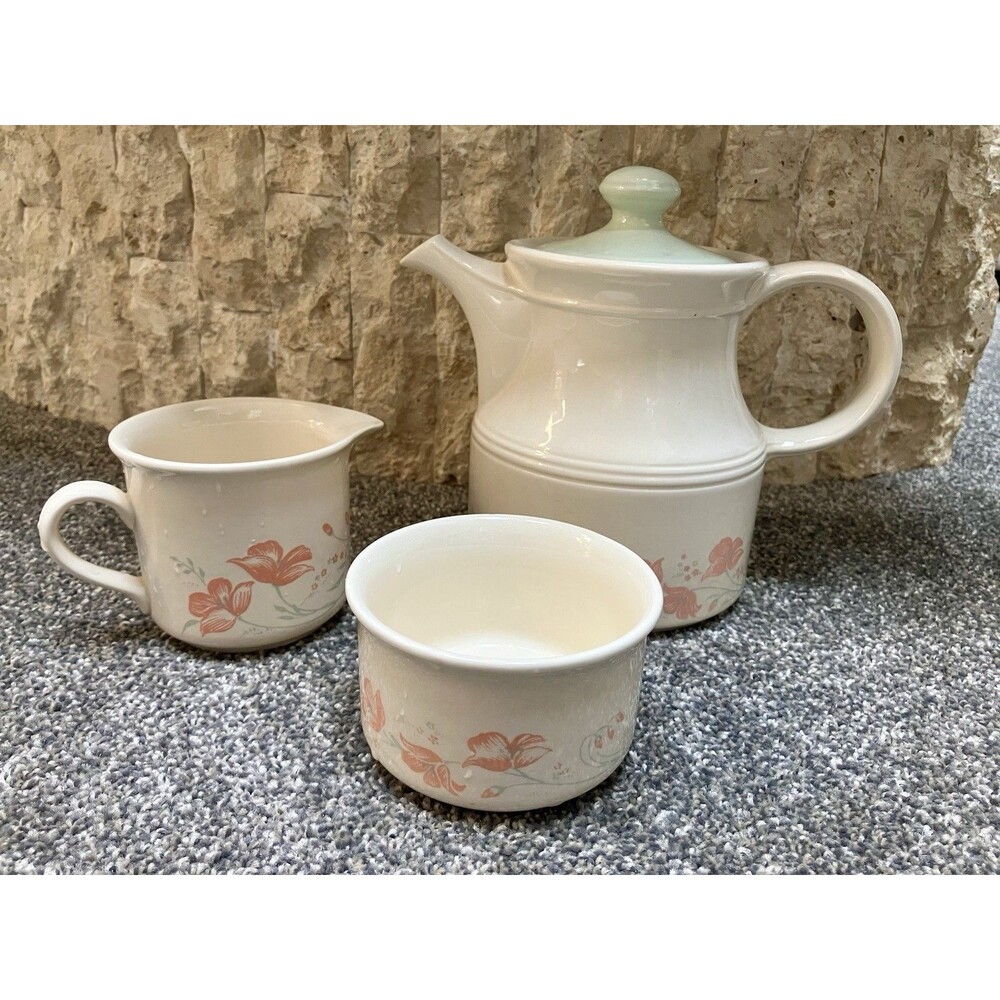 Biltons Coloroll Porcelain Teapot‎ Set England Peach Flowers Sugar Bowl Milk Cup